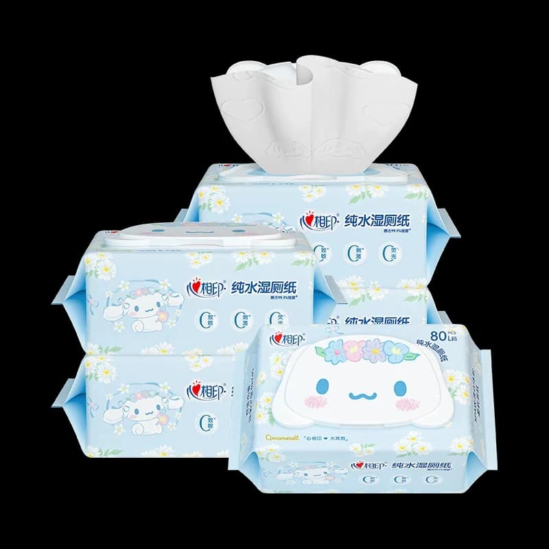 心相印三丽鸥湿厕纸 80片*5包 纯水湿纸巾洁厕湿巾大耳狗家庭装