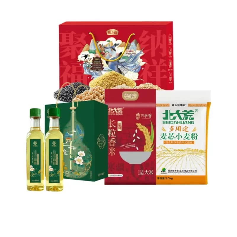 北大荒多用途麦芯粉长粒香米纳祥粗粮山茶橄榄油组合
