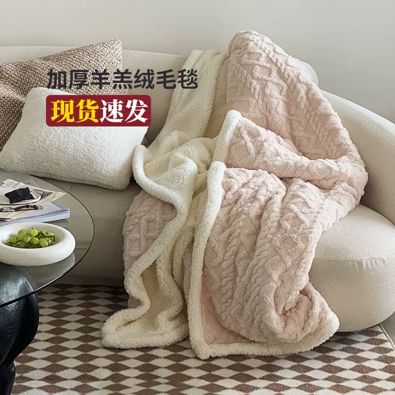 无印良品沙发盖毯羊羔绒毛毯办公室午睡加厚冬季珊瑚绒小毯子,详情图 2