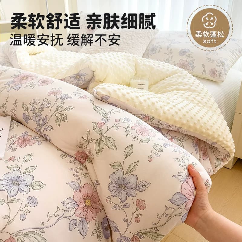 梦特娇双层纱豆豆绒保暖大豆纤维被芯冬季加厚棉被儿童单人春秋被,详情图 3