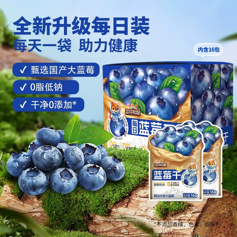 三只松鼠全新升级蓝莓干256g内含16小包盒装每日坚果干零食果干,详情图 3