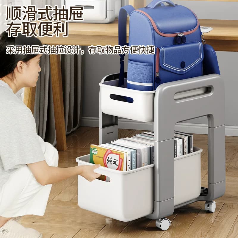 书包置物架可移动小推车家用收纳架放书包神器桌下滑轮柜【企采】,详情图 2
