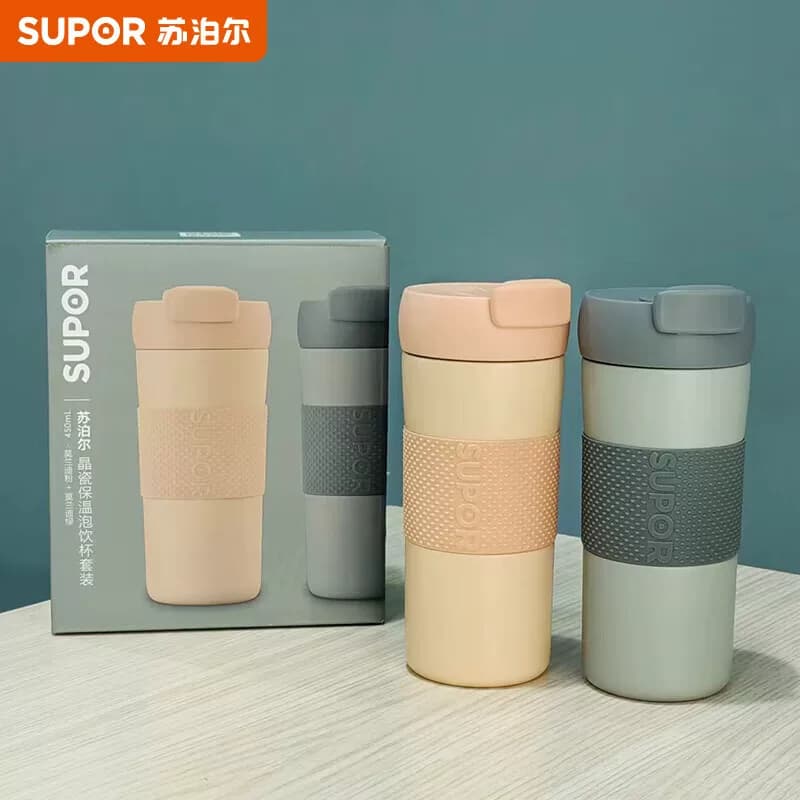苏泊尔晶瓷保温泡饮杯套装450ml 莫兰迪粉+莫兰迪绿