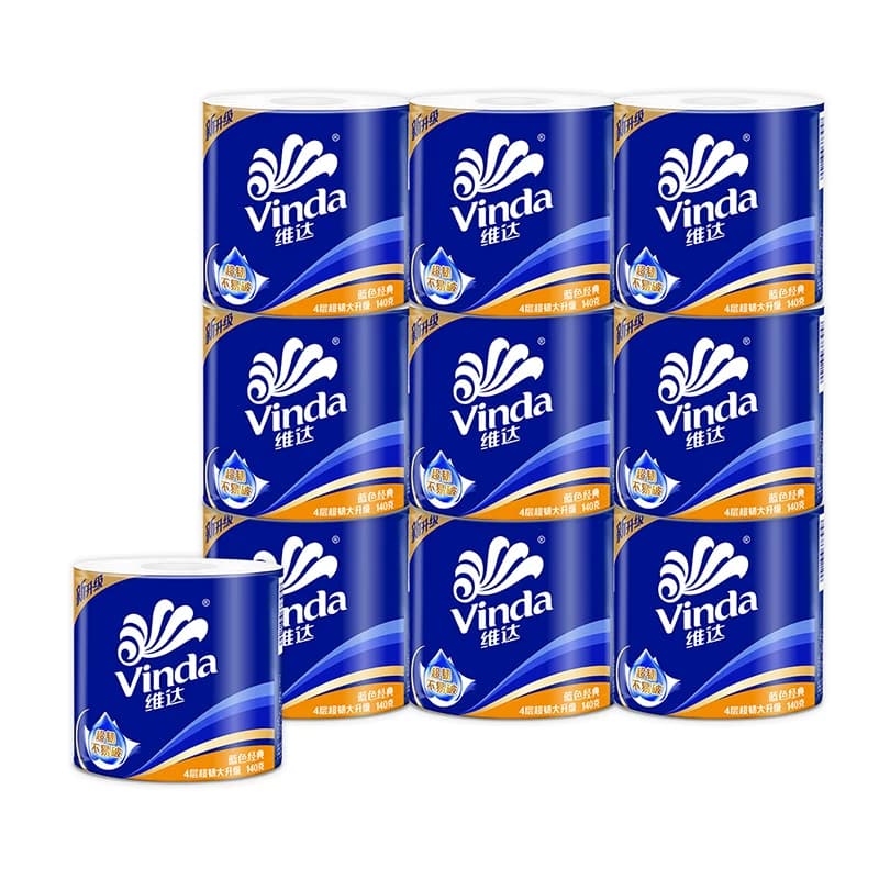 维达Vinda）有芯卷纸 蓝色经典4层140克10卷 厚韧卫生纸 卷筒纸