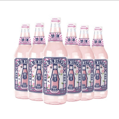 华洋1982汽水白桃樱花味果汁型碳酸饮料358ml*6瓶