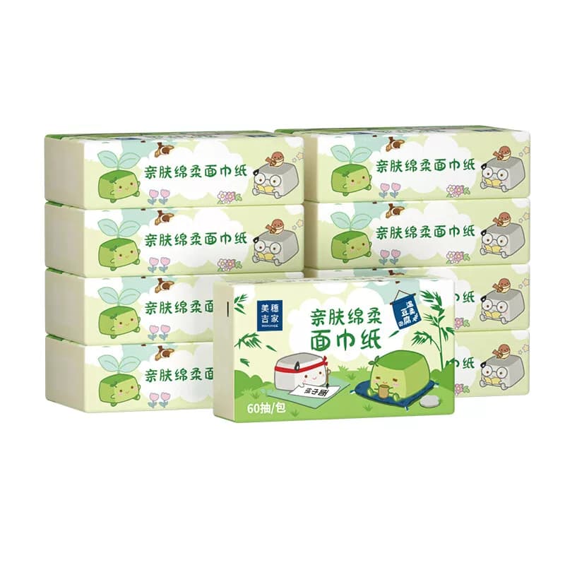 美穗吉家亲肤绵柔面巾纸原生竹浆 240张/60抽/包*9包/提