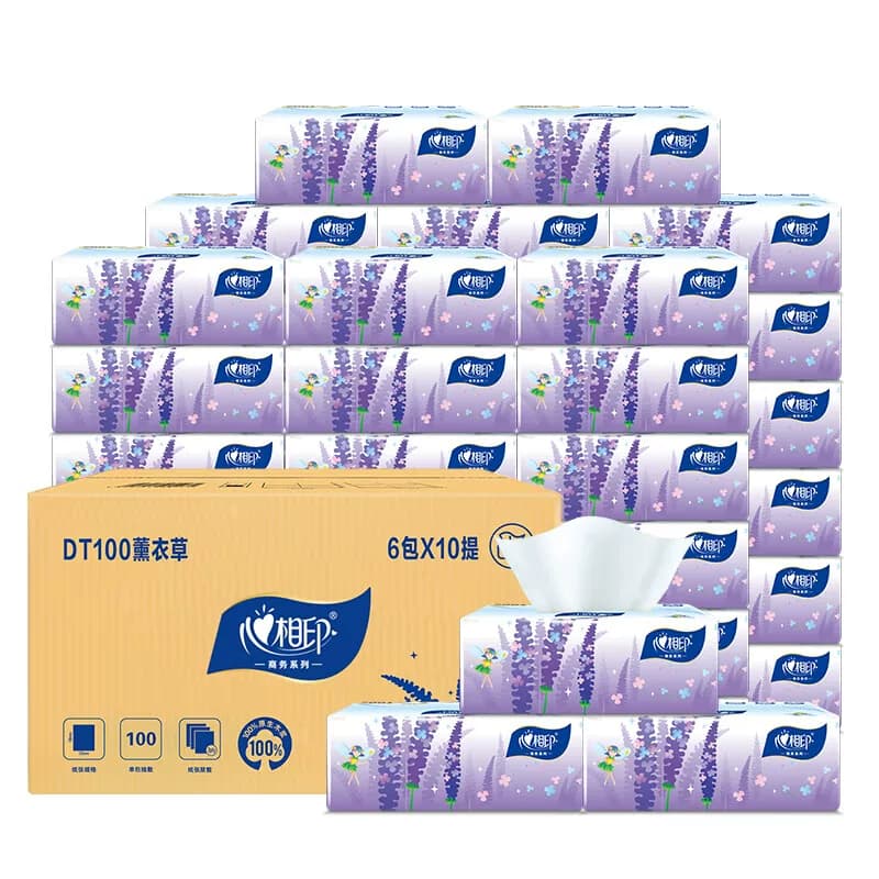 DT100（箱装）商用（薰衣草）三层塑装纸面巾（60包）