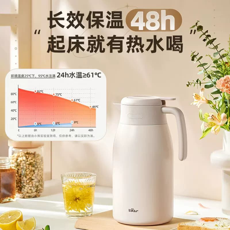 小熊保温壶316不锈钢家用保温暖水壶大容量CX-JB062-PO2 2L白色