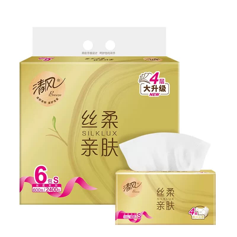 清风丝柔4层100抽/包 6包/提纸抽纸巾卫生纸面巾纸餐巾纸 BR62S7J