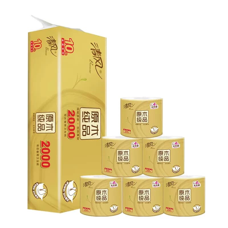 清风原木金装有芯卷纸4层200克/卷 10卷/提 卫生纸 单提装B20AGJ3