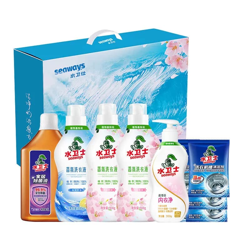 水卫士 除菌液+洗衣液+内衣净+洗衣机槽清洗剂 家居清洁套装Z-02