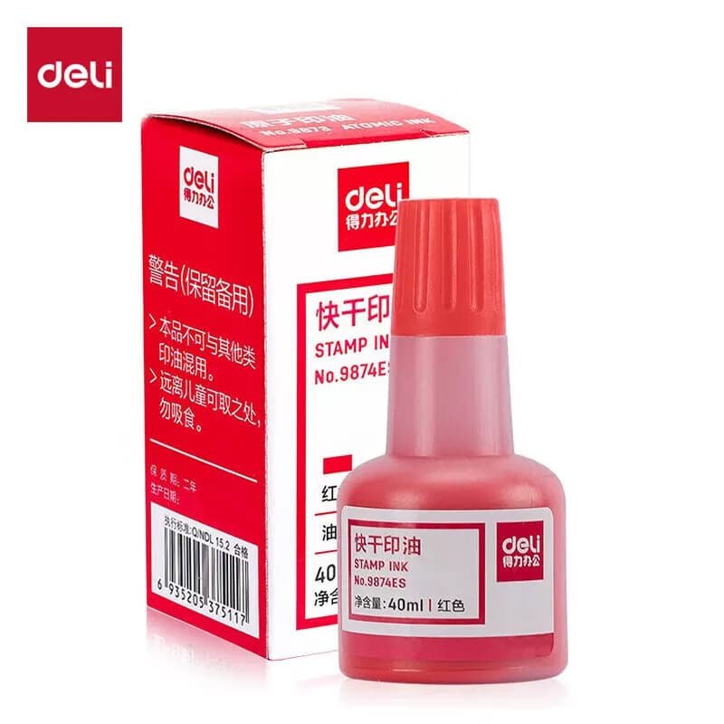 得力文具 印台补充液印章印泥印油40ml 红色 9874ES 12瓶/盒