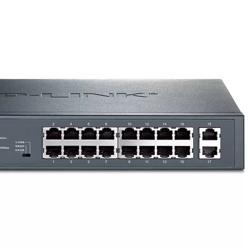 TP-LINK 16口百兆交换机 2个千兆口 以太网PoE供电 TL-SL1218MP