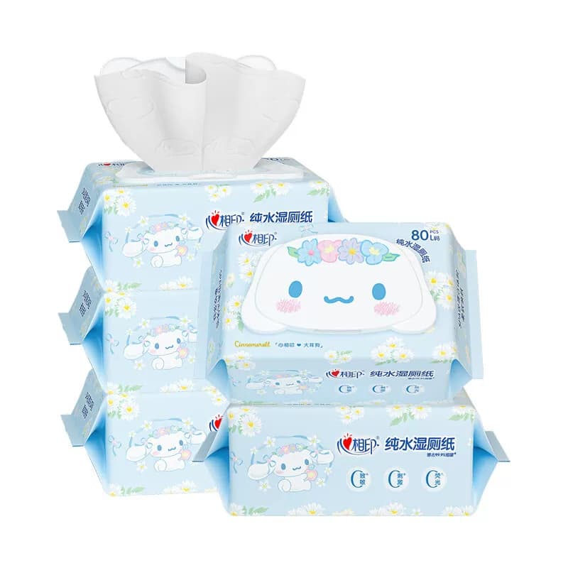 心相印湿厕纸XJ大耳狗系列纯水清洁湿厕纸80抽/包*5包XSE080