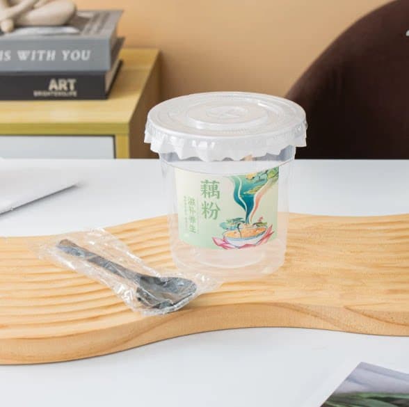 LIZHIJIUHENG 藕粉杯 一次性耐高温热饮杯带盖500ML 50套+勺子款