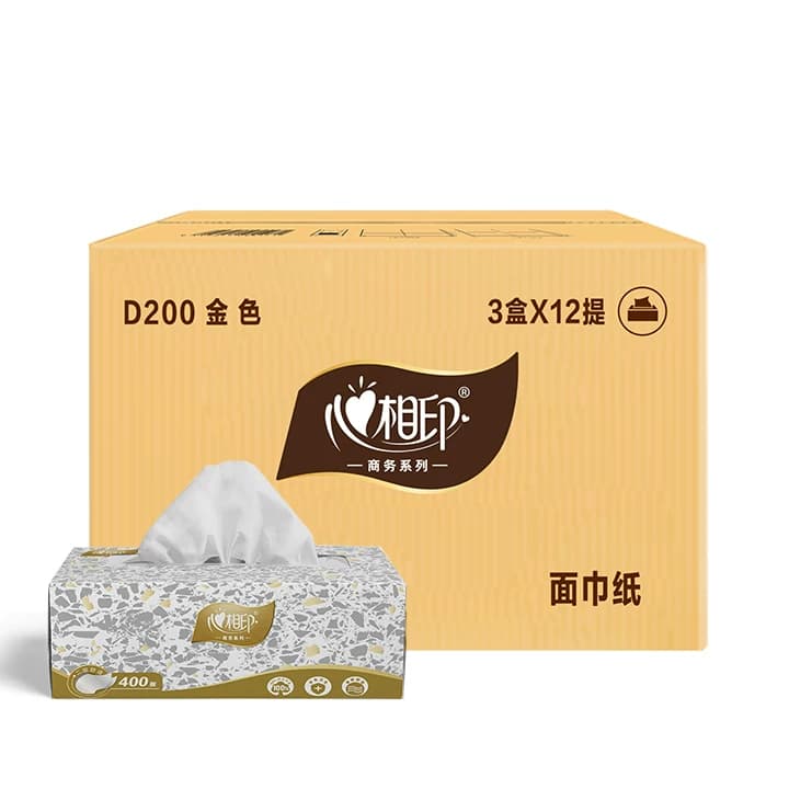 心相印盒装抽纸商用金色盒装2层200抽纸面巾36盒