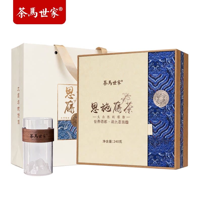 茶马世家®恩施藤茶特级自然馈赠礼盒装240g（60g*4）+观山杯组合