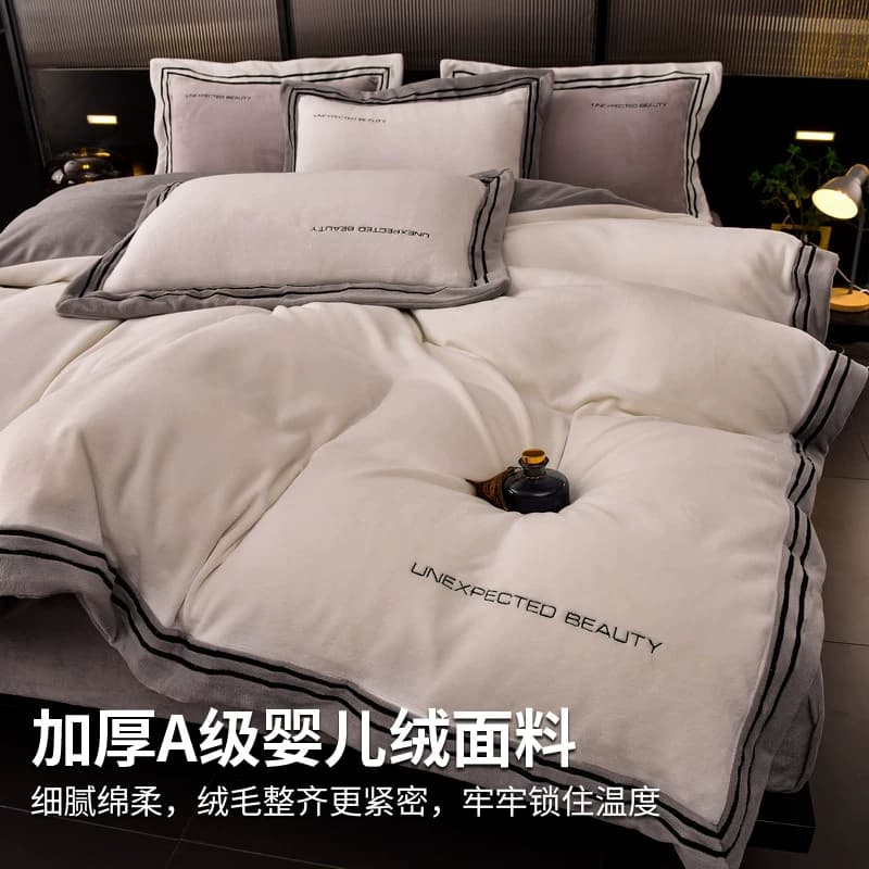 无印良品牛奶绒四件套冬季法兰被罩绒珊瑚绒被套床单三件套2025新,详情图 3