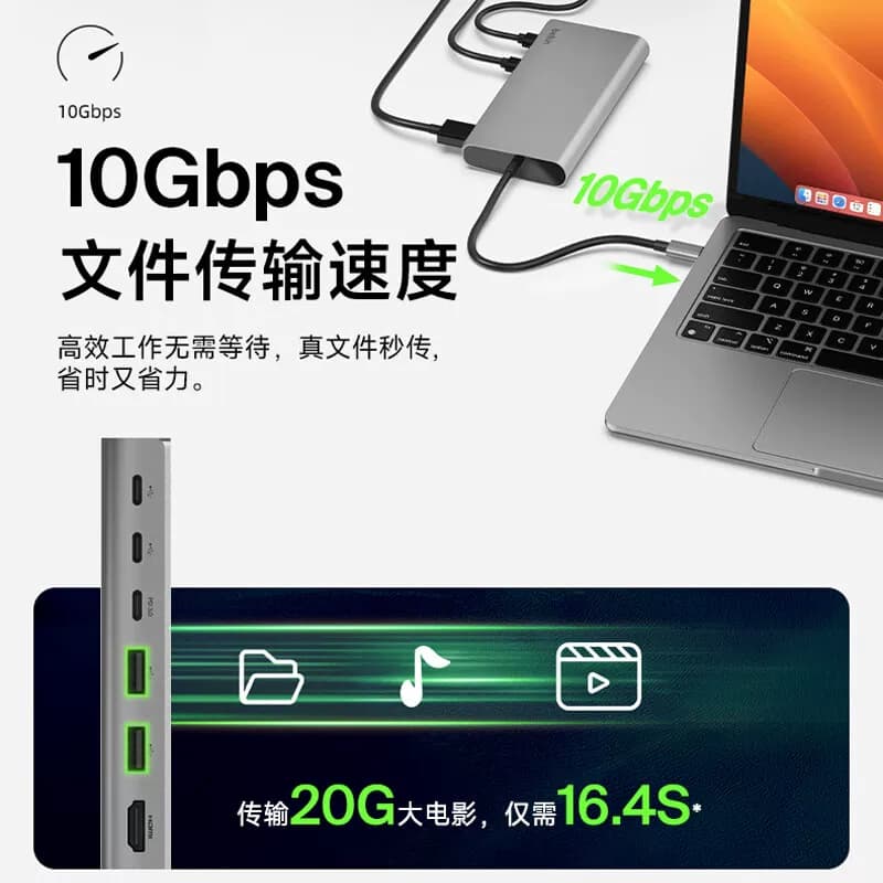 Belkin贝尔金Type-C扩展坞8合1双HDMI超清4K拓展10Gbps电脑PD供电,详情图 6