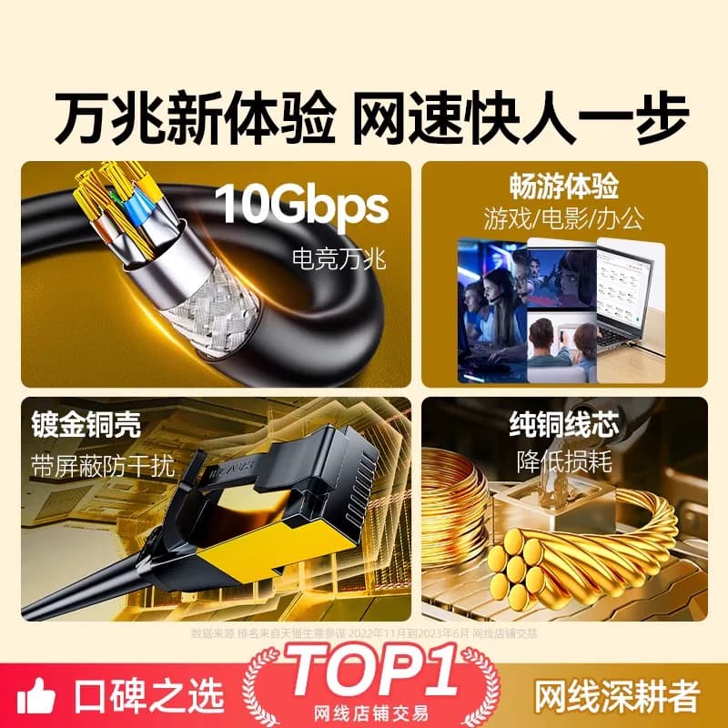 山泽七类万兆监控网线六类千兆高速屏蔽家用抗干扰cat6类poe供电网线宽带连接线10米,详情图 5
