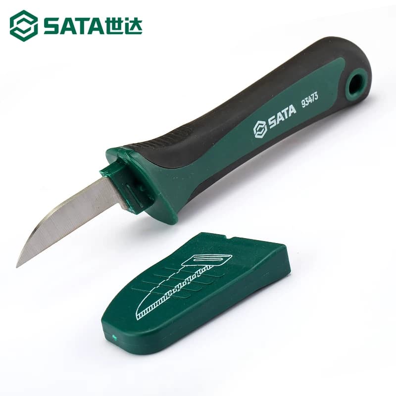 剥线刀电缆电工工具专用绝缘耐高压直刃弯刃防护式剥皮刀,详情图 3