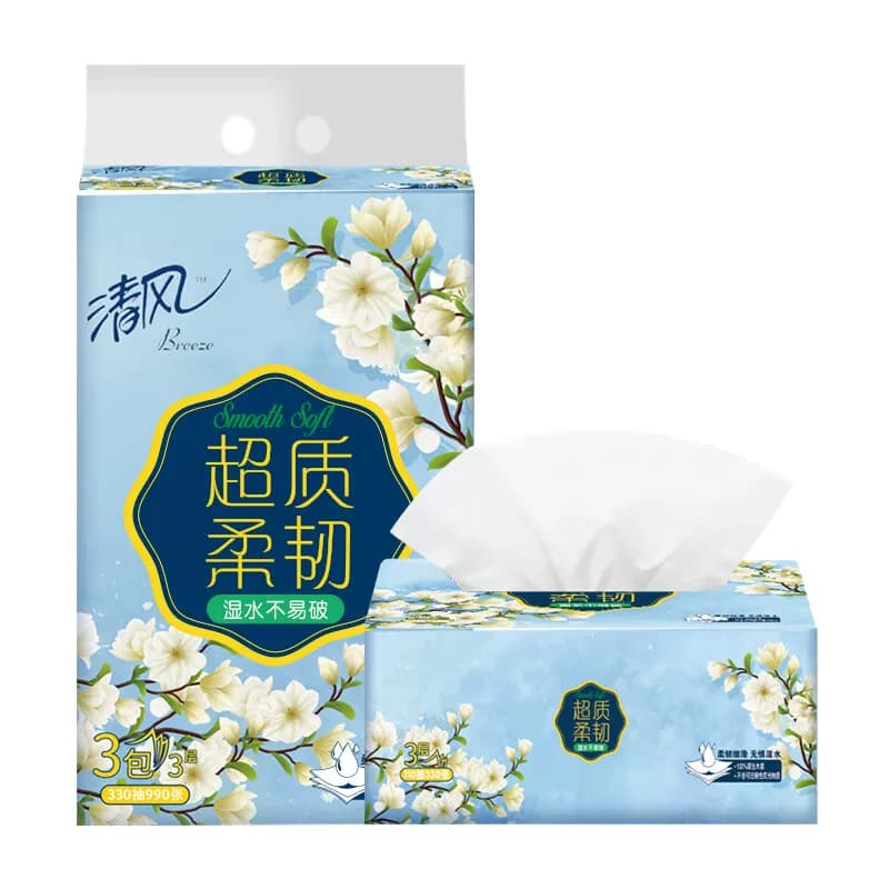 清风超质柔韧3层110抽/包 3包/提抽纸