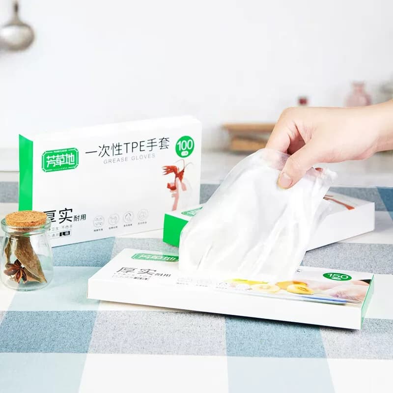 芳草地一次性手套100只 盒装抽取式TPE加厚小龙虾手套
