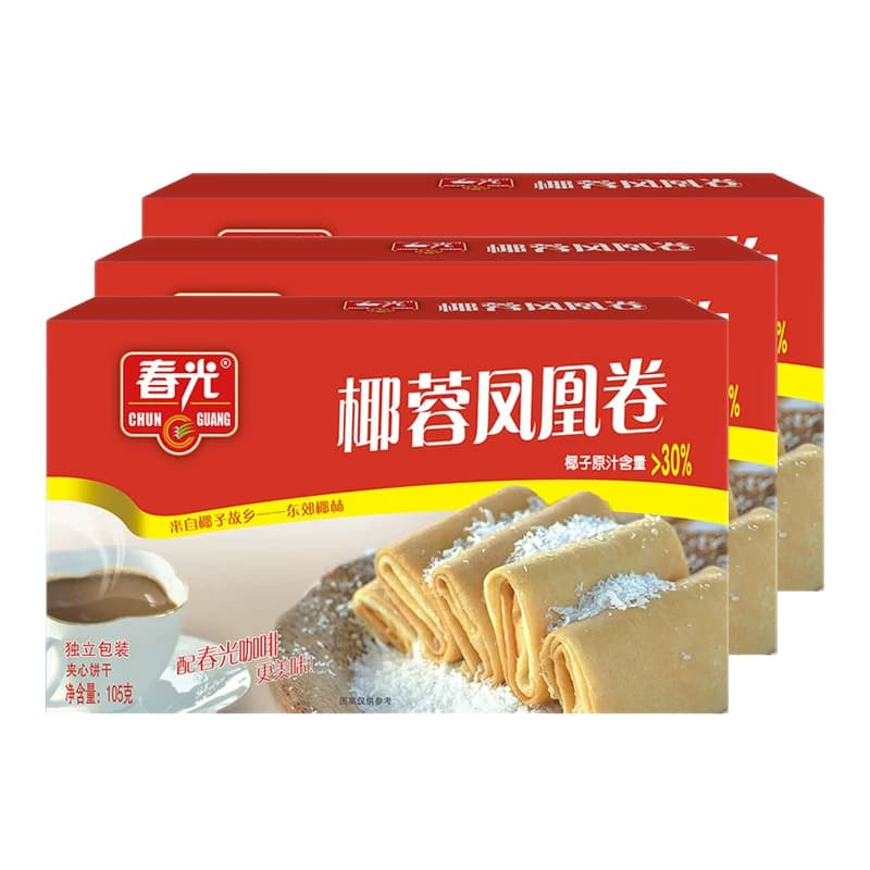 春光 食品 海南特产 休闲零食 椰蓉凤凰卷105g*3 盒装