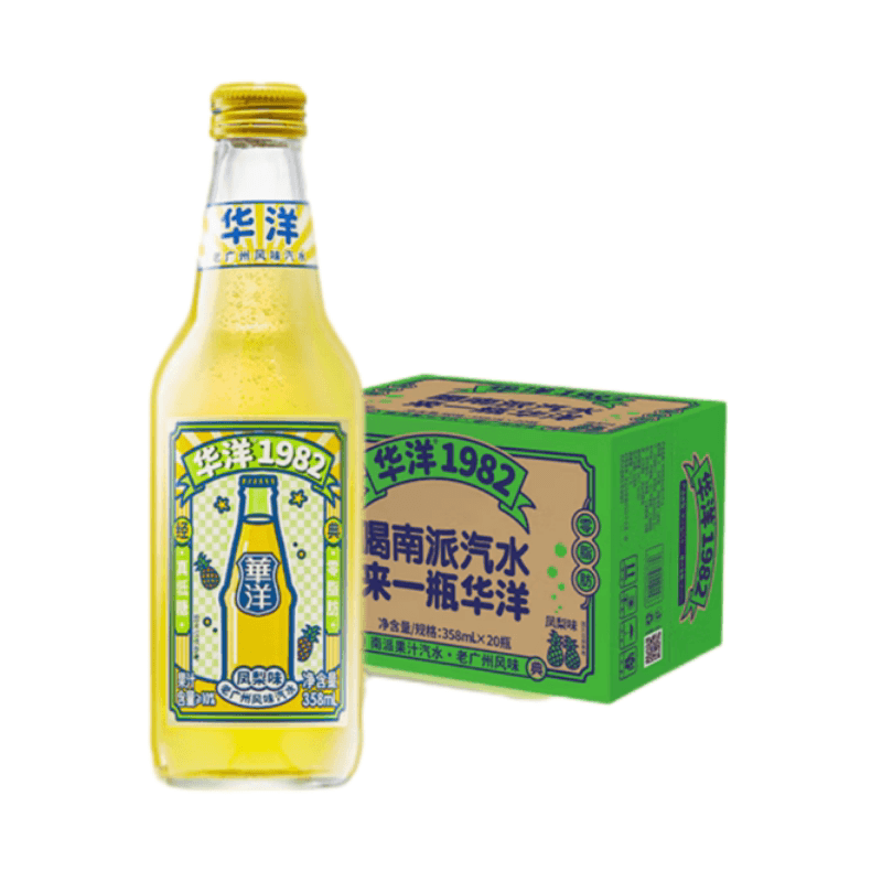 华洋1982汽水果味碳酸饮料凤梨味358ml*20瓶