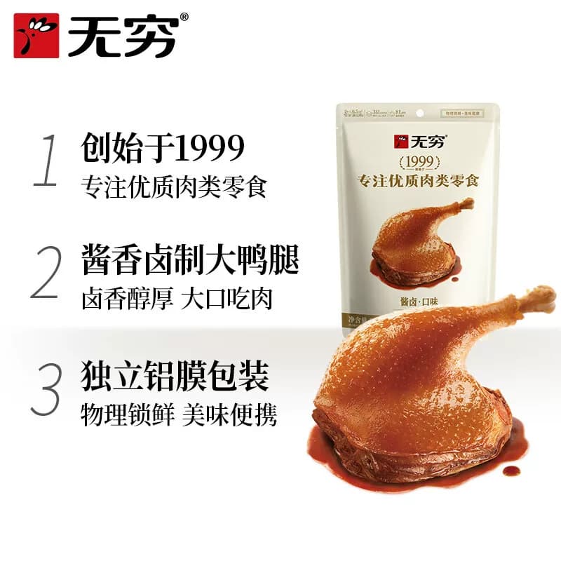 无穷食品 无穷酱卤大鸭腿85g*4袋