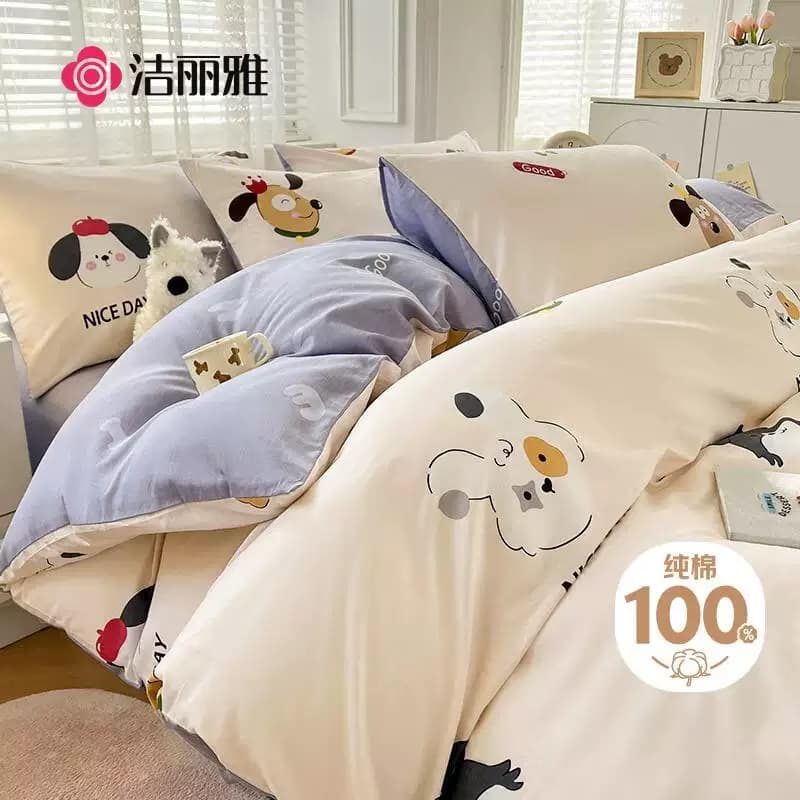 洁丽雅100%纯棉四件套新疆棉床上用品被套200*230cm 可爱联盟