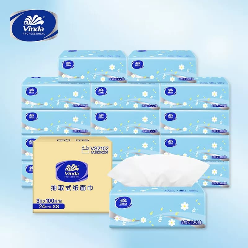 维达3层柔韧抽取式纸面巾100抽/包24包/箱 VS2102