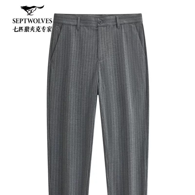 七匹狼（SEPTWOLVES）夏季色织条纹锥形休闲九分裤男