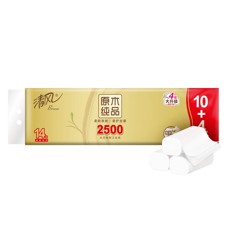 清风原木金装4层2.5千克14卷/提无芯卷纸单提装B02DILJ
