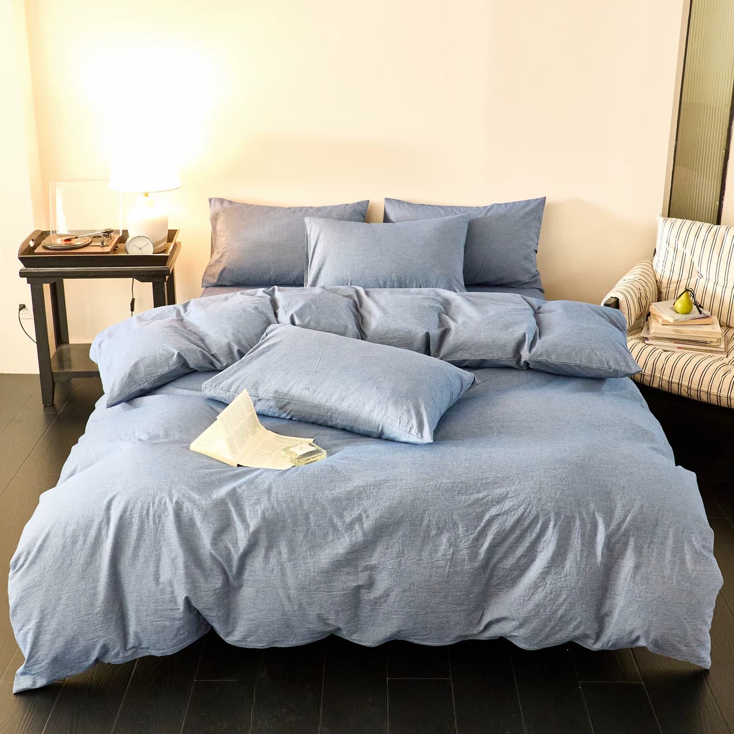 SIVENFY 喜梵菲 全棉色织水洗棉四件套 牛仔蓝 被套180*220cm
