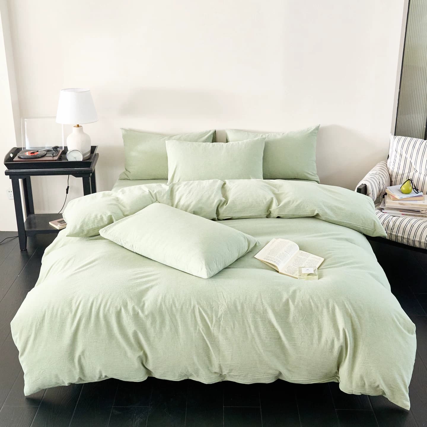 SIVENFY 喜梵菲 全棉色织水洗棉宿舍单人床三件套 水绿