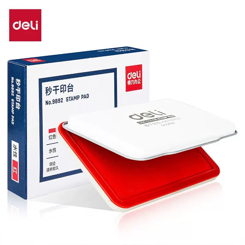 得力文具 金属方形财务专用印台印泥 120*80mm 红色 9892 6个/盒