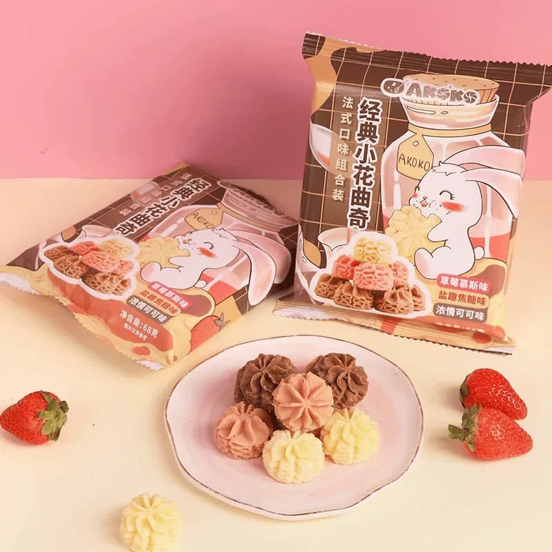 AKOKO曲奇饼干零食经典三味（原味+咖啡味+抹茶味）68g*5袋