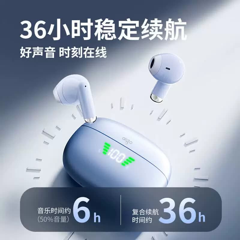 爱国者半入耳式运动游戏长续航电量数显无线蓝牙耳机TQ15蓝色