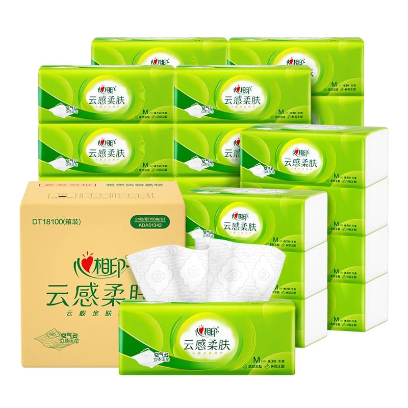 云感抽纸100抽24包三层立体压花塑装纸面巾（M码）