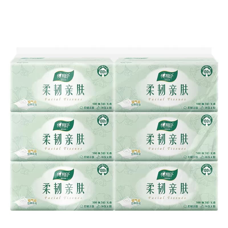 心相印云感柔韧亲肤三层100抽塑装抽纸（6包*1提）6DT100（包装）