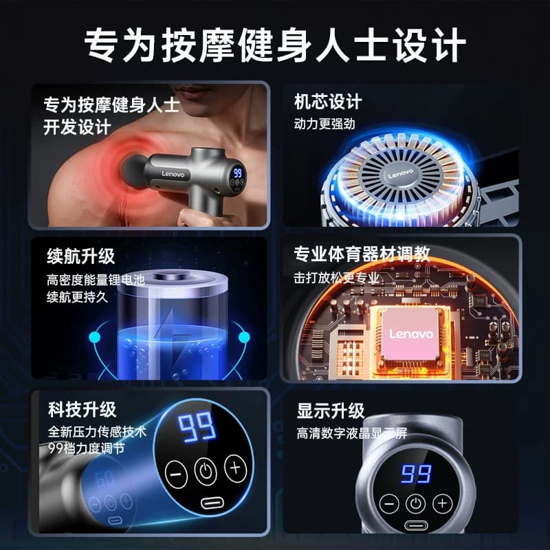 联想筋膜枪肌肉放松按摩器男生女生专用震动肌颈膜枪电动迷你静音,详情图 6