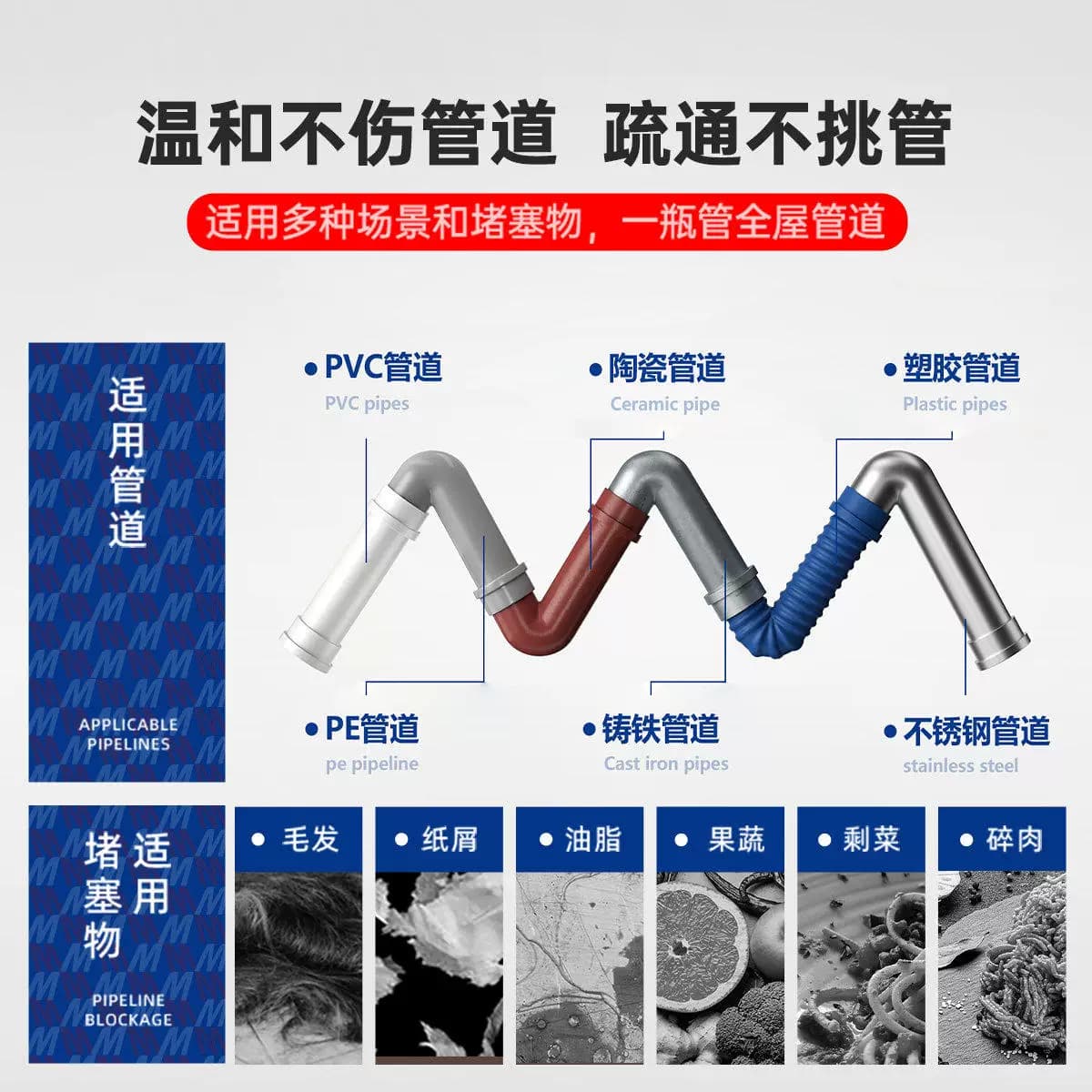Mootaa管道下水道强力溶解疏通剂厨房油污厕所堵塞马桶除臭剂神器,详情图 4
