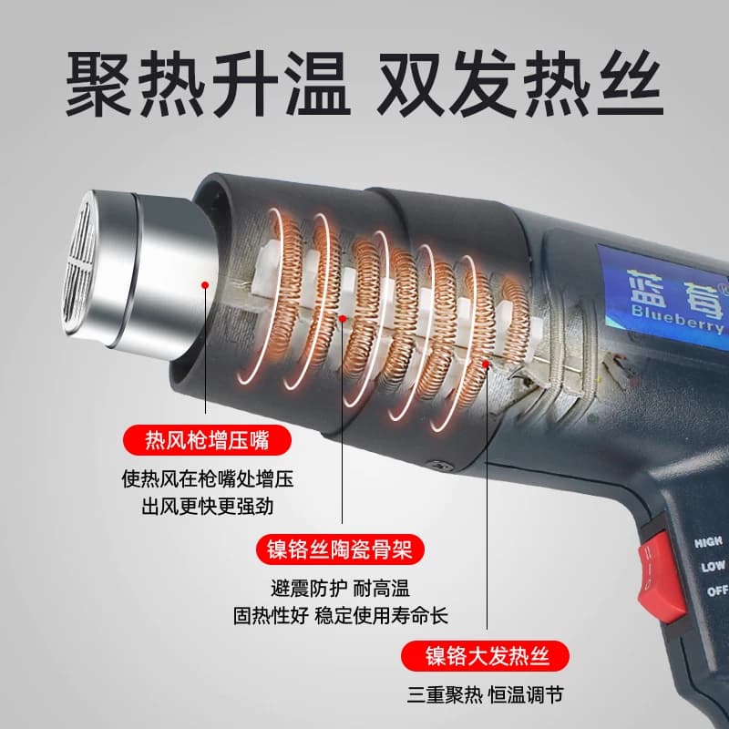 蓝莓POF热收缩膜热封枪工业塑料焊枪手持热风烘枪贴膜吹风枪收缩机热封筒焊接机汽车贴膜烤枪热风机包邮,详情图 3