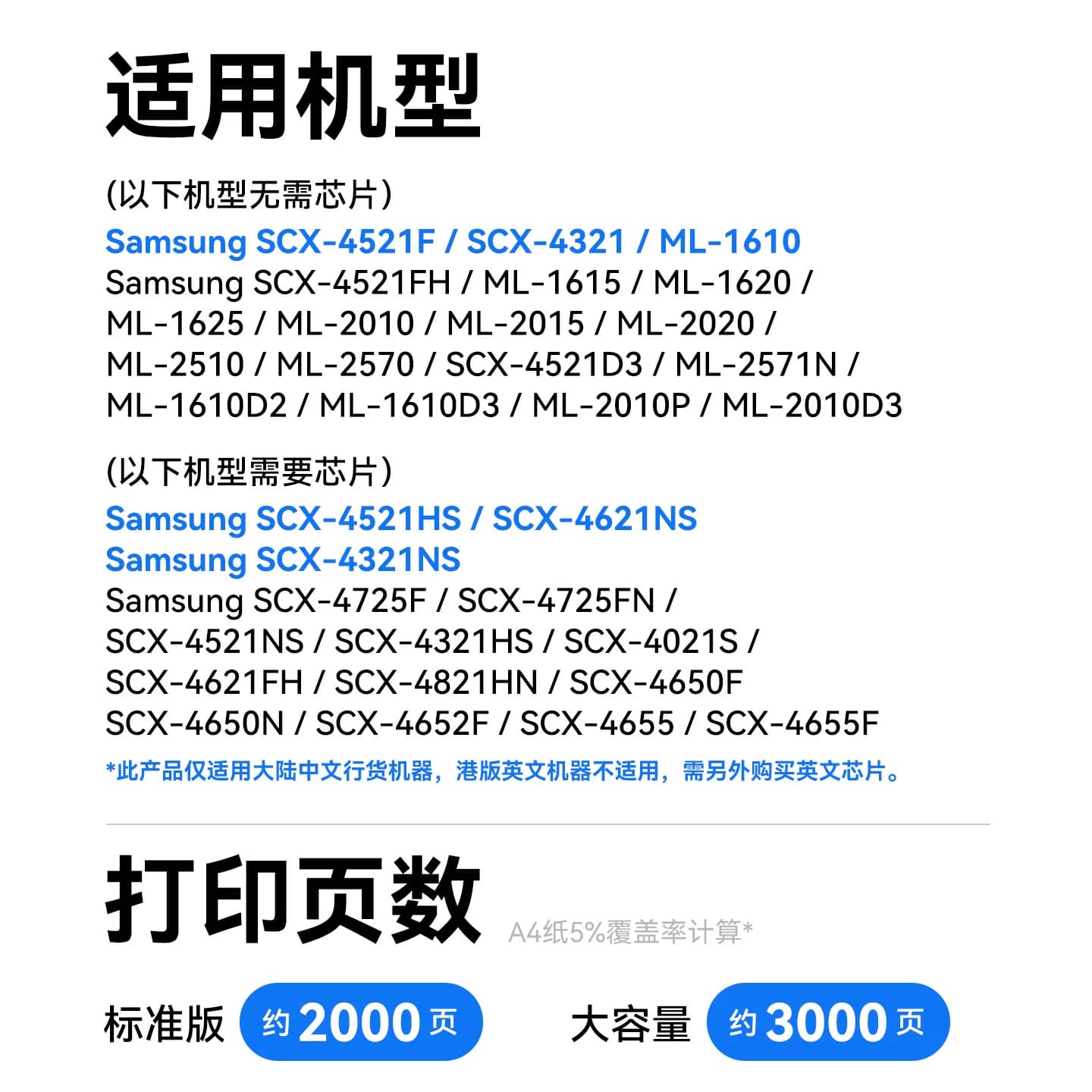 彩格适用三星4521F硒鼓SCX4321ns 4521hs ML1610墨盒4621ns D4725A 4821hn 4021s 2010 ML2510施乐3117打印机,详情图 3