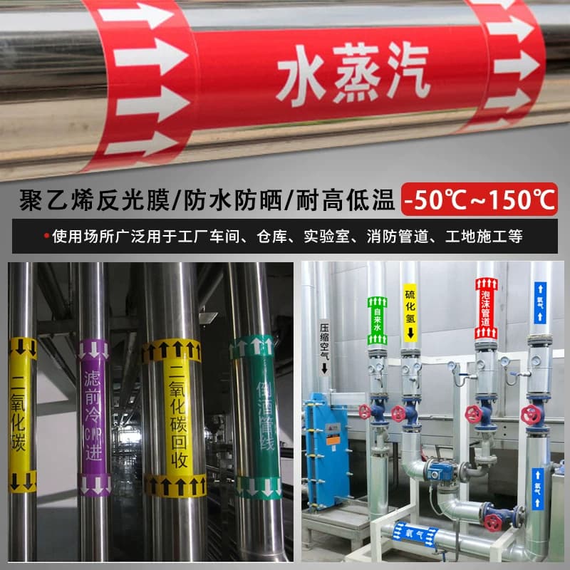 自来水饮用水管道标识贴空调供水排水管补水管循环水管道标识反光膜贴纸管道箭头流向标志贴色环卷箭头贴定制,详情图 3
