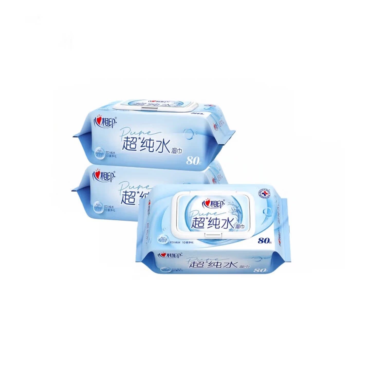 心相印超纯水湿巾80片3包清洁无酒精宝宝专用XCC080