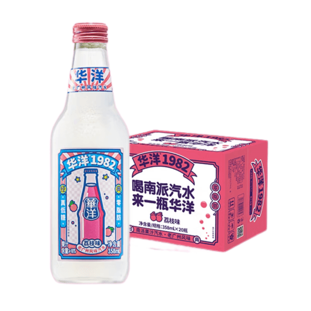 华洋1982汽水 果汁果味碳酸饮料荔枝味358ml*20瓶