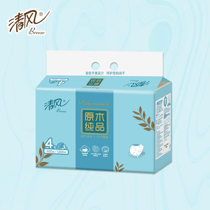 清风原木纯品四叶草压花100抽抽取式面纸24包/箱