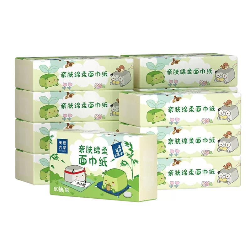 美穗吉家亲肤绵柔面巾纸原生竹浆 240张/60抽/包*12包/提